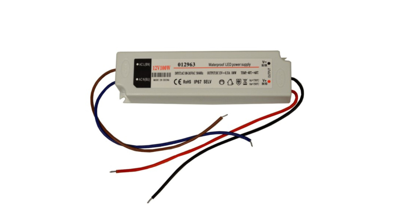 Zasilacz LED 12V 100W napięciowy IP67 plastik EK
