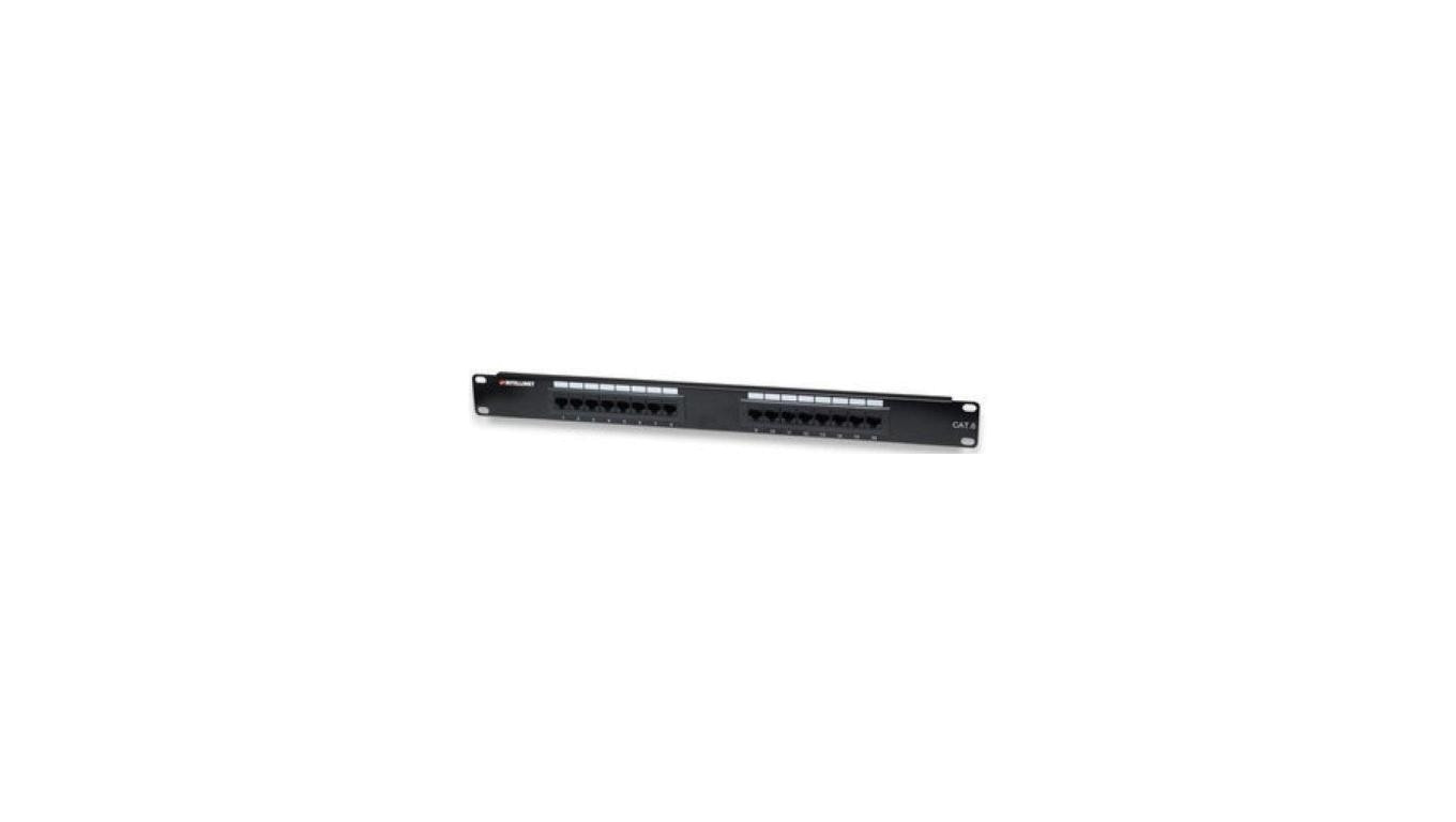 Patch panel UTP Cat6 16 portów, 1U, czarny