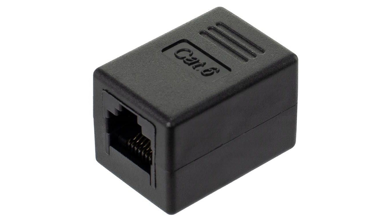 Łącznik modularny beczka 2xRJ45 8P8C kat.6 nieekranowany UTP czarny
