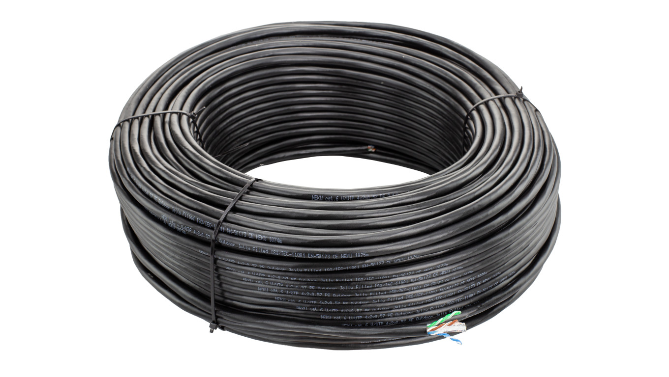 Kabel teleinformatyczny U/UTP kat.6 zewnętrzny żelowany Fca PE czarny NEKU /100m/