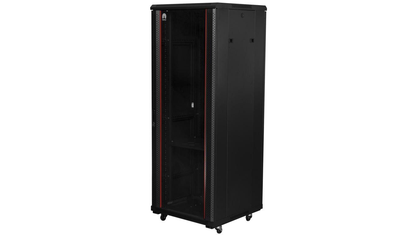Szafa stojąca RACK 19 42U 600x1000mm drzwi szklane czarna NEKU FLR + wyposażenie