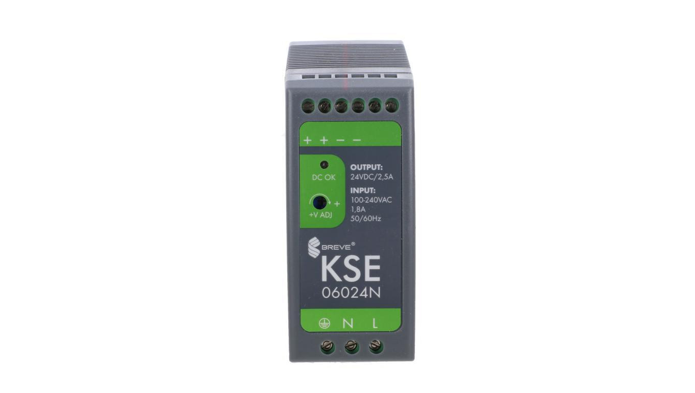 Zasilacz impulsowy KSE 06024P 230/ 24V DC 2,5A 60W na szynę DIN, Uzas: 85-264VACVAC, Ta70, 18924-9990