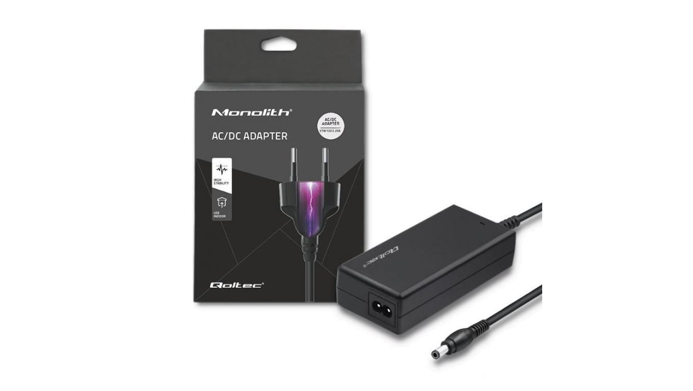 Qoltec Zasilacz desktopowy 27W 12V 2.25A 6.0*3.0 +kabel zasilający