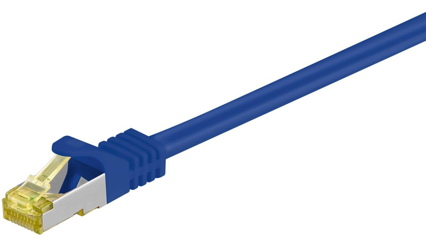 RJ45 patchkabel, CAT 6A S/FTP (PiMF), 500 MHz z CAT 7 kable surowym, Niebieski - Długość kabla 7.5 m