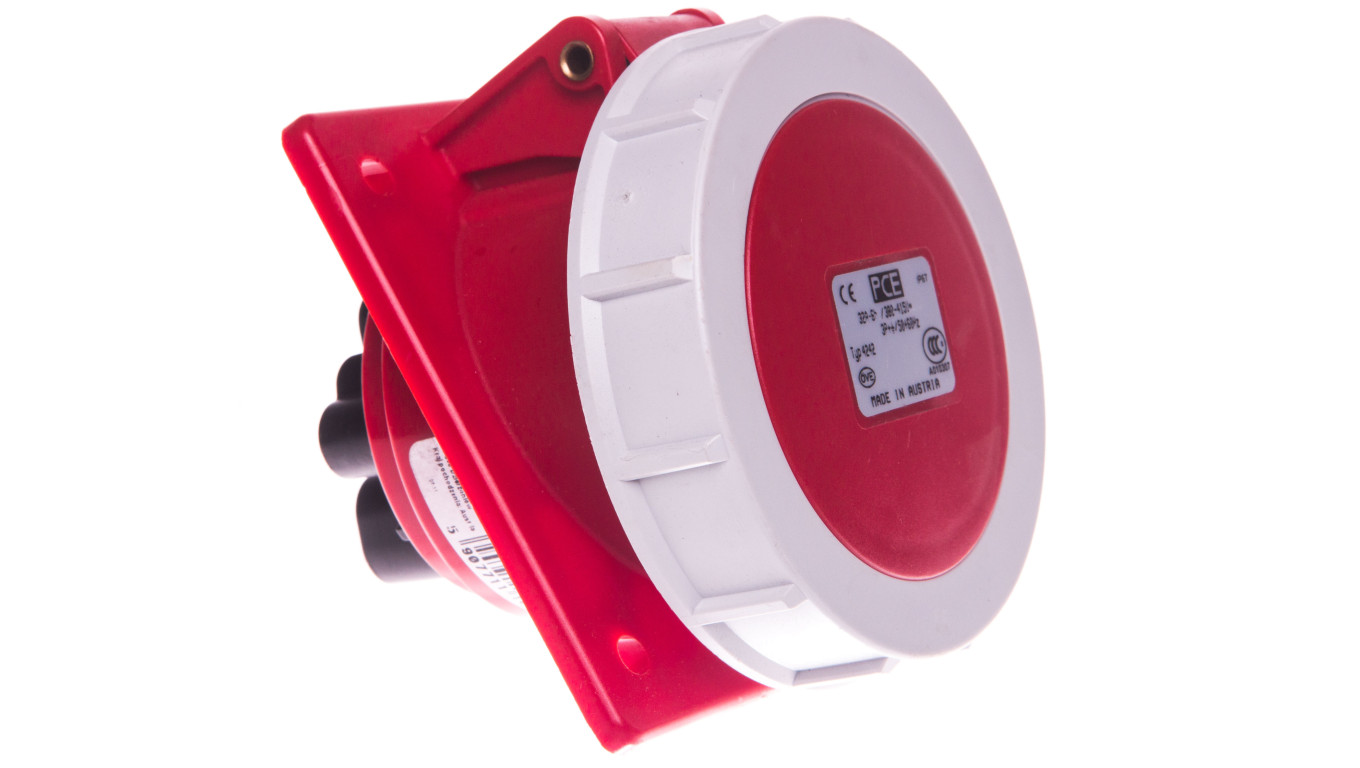 Gniazdo tablicowe skośne 32A 4P 400V /80x97/ czerwone IP67 4242-6f78