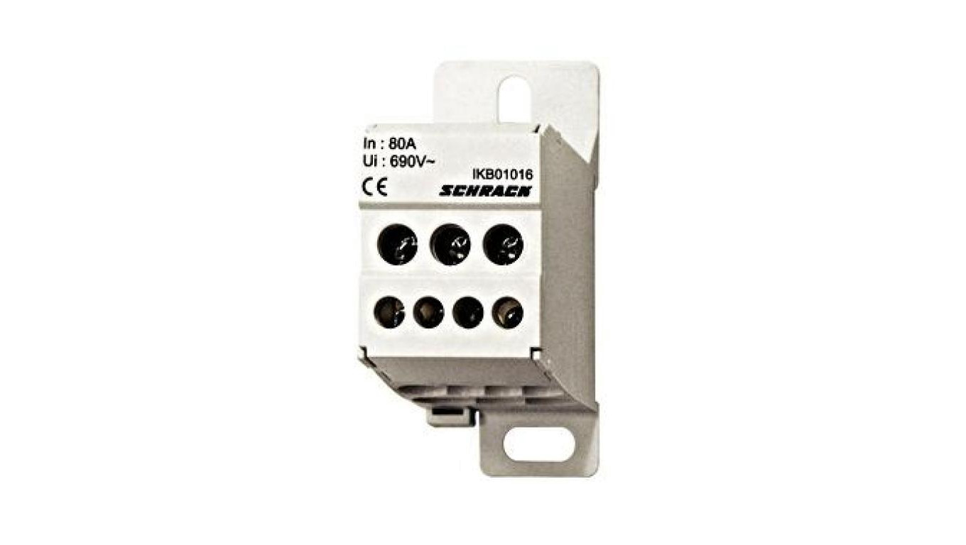 Blok dystrybucyjny 1-bieg.80A wej.3x16mm²,wyj. 4x6mm²