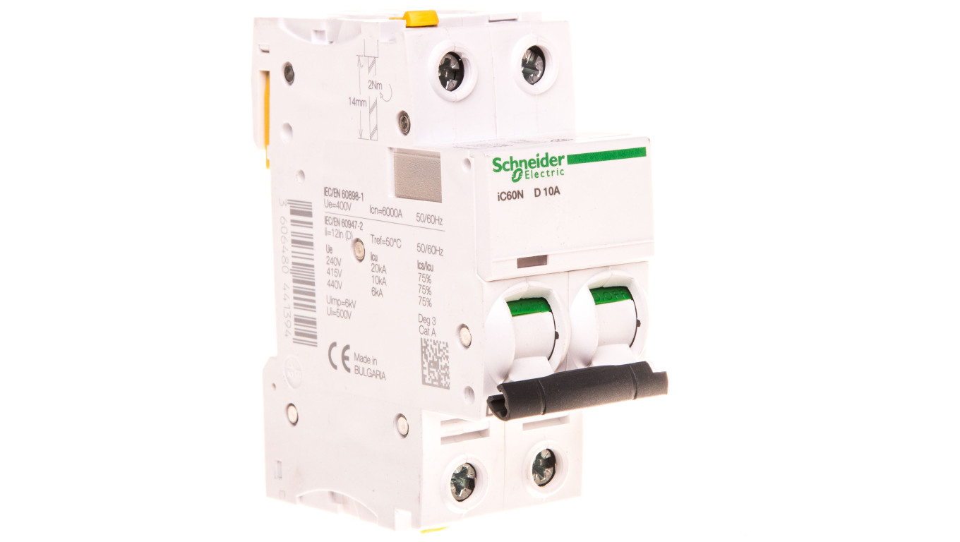 Wyłącznik nadprądowy 2P D 10A 6kA AC iC60N-D10-2 A9F05210