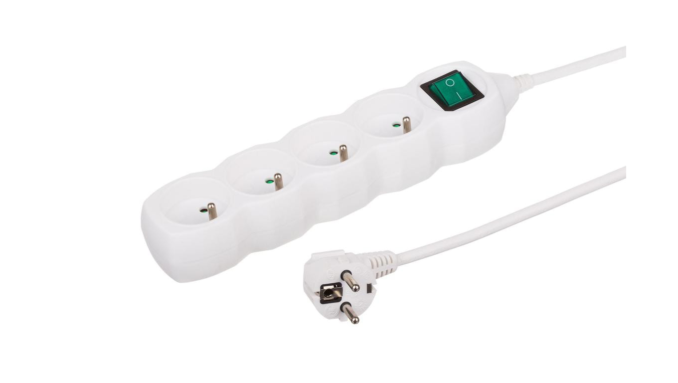 Przedłużacz 4-gniazdowy, 3m biały, z wyłącznikiem, 3x1,0mm OWY 35430