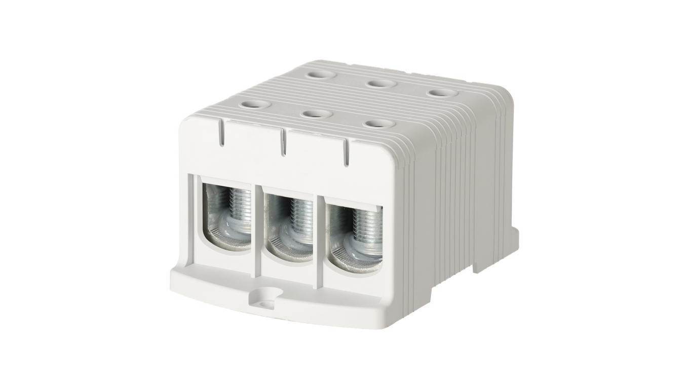 Blok rozdzielczy odgałęźny 3-polowy Al/Cu 35-240mm2 (max. 240mm2) na szynę TH35 szary FJ-E240/3 HEDO