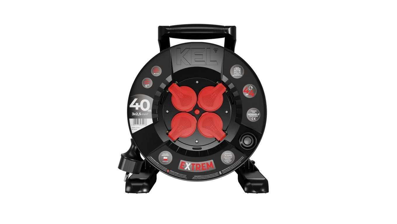 Przedłużacz bębnowy EXTREME LINE 4 gniazda z/u IP44 16A H05RR-F 3x2,5 40m czarny W-100031