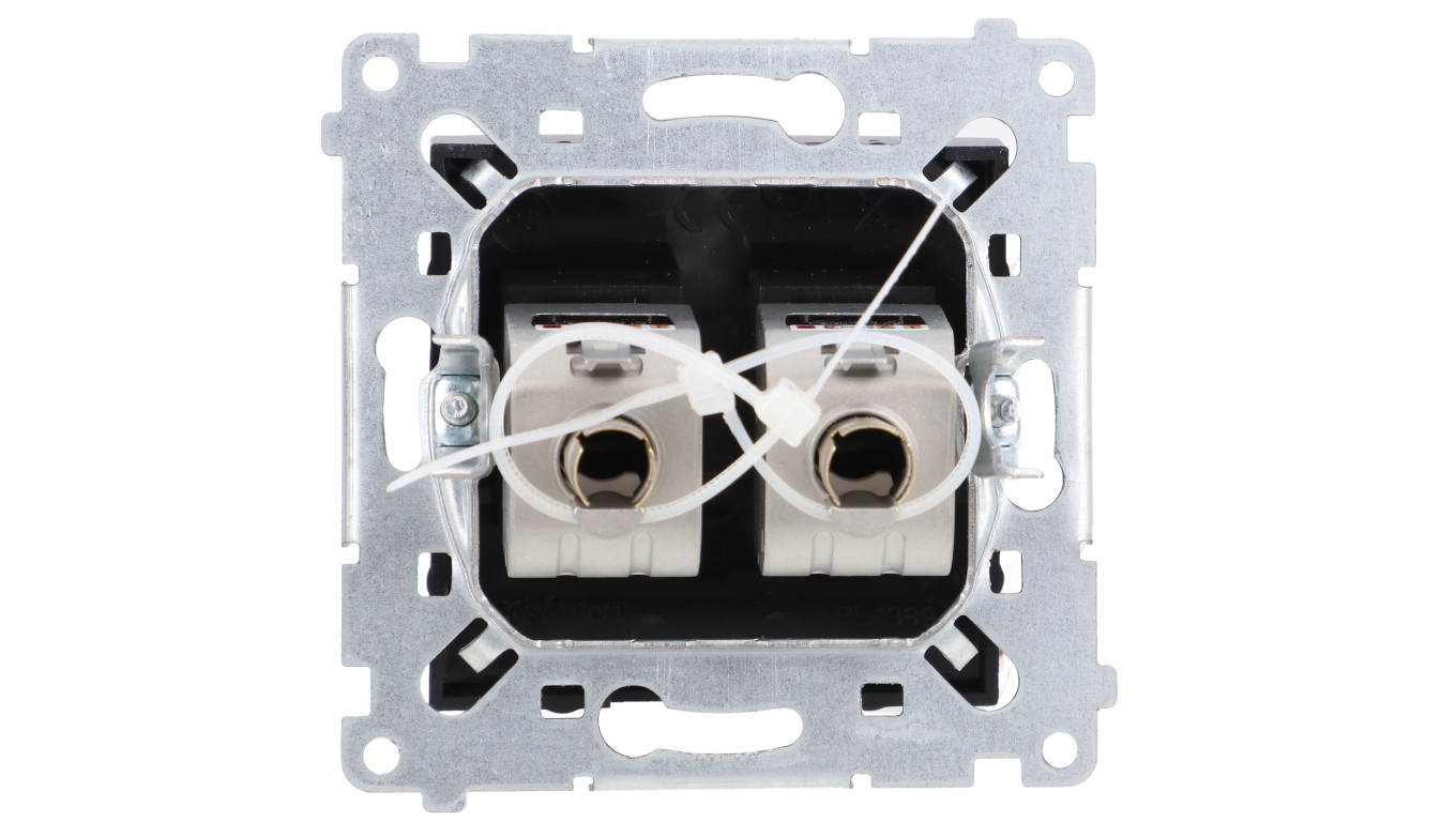 Simon 54 Gniazdo komputerowe podwójne RJ45 kategoria 6 ekranowane z przesłoną przeciwkurzową (moduł) czarny mat D62E.01/49