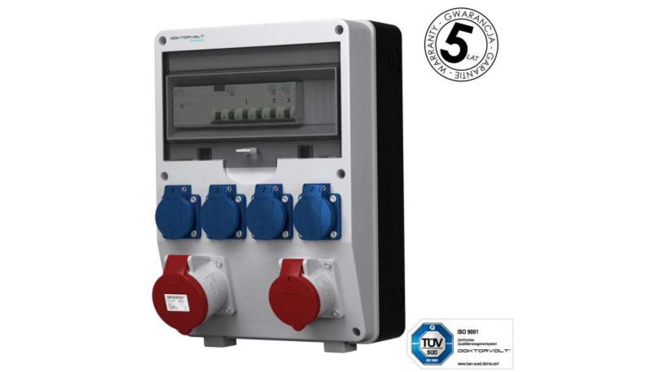 Rozdzielnica budowlana zabezpieczenia Siemens pTD-S/FI 32A 16A 4x230V gniazda Mennekes Schuko Doktorvolt 4845