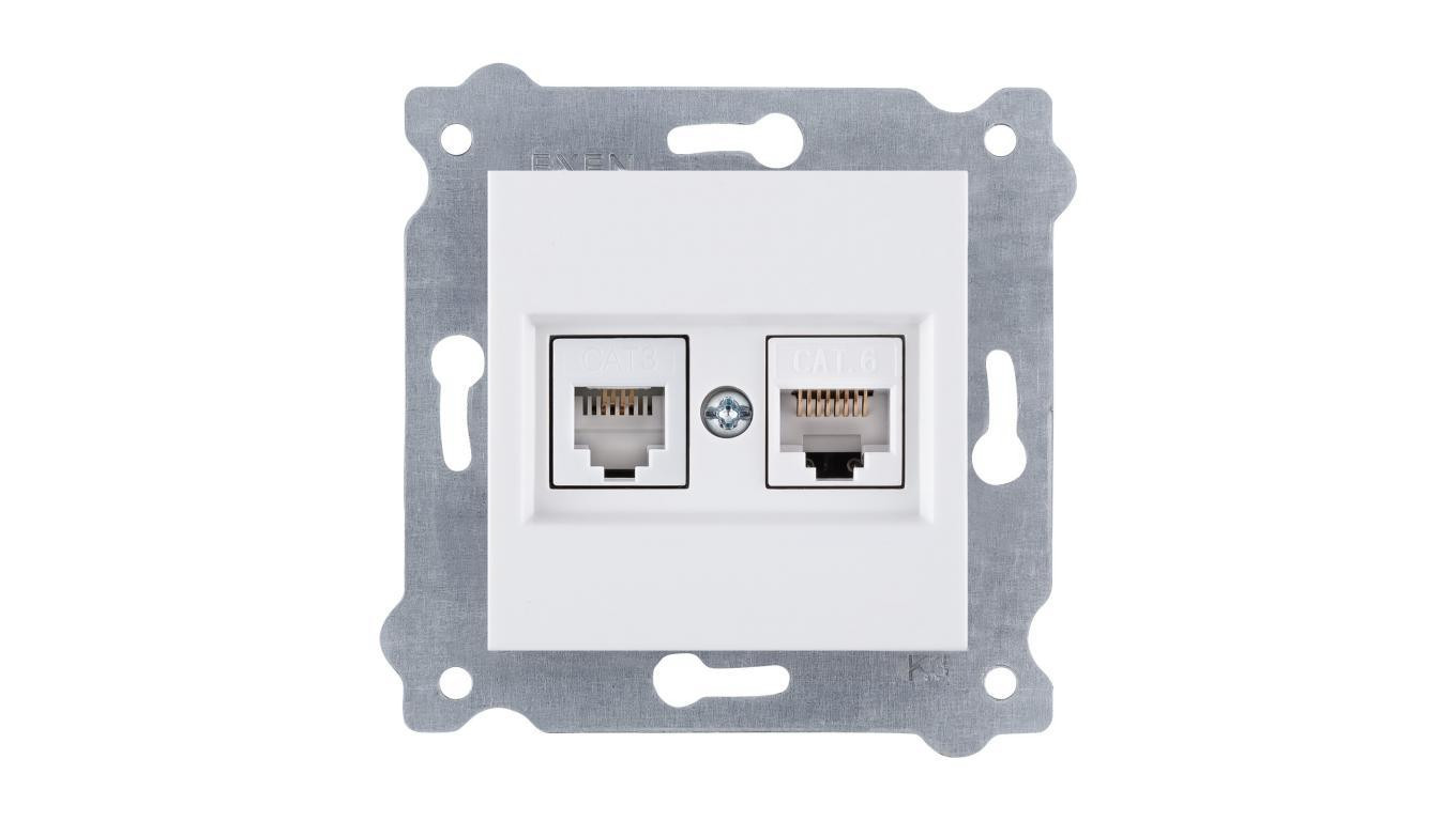 Gniazdo komputerowe kat.6 + gniazdo telefoniczne ( Kat. 6, Kat. 3, RJ45, RJ11 ) Biały 256/01
