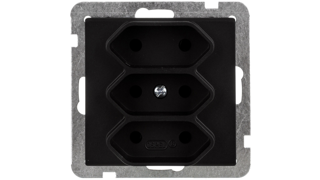 SONATA Gniazdo potrójne b/u 2,5A EURO czarny metalik GP-3R/m/33