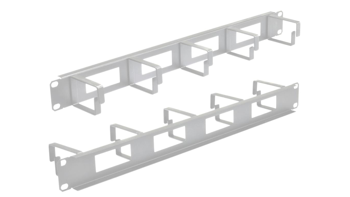 Organizator kabli RACK 19 1U metalowy szary z 5 uchwytami i przepustami