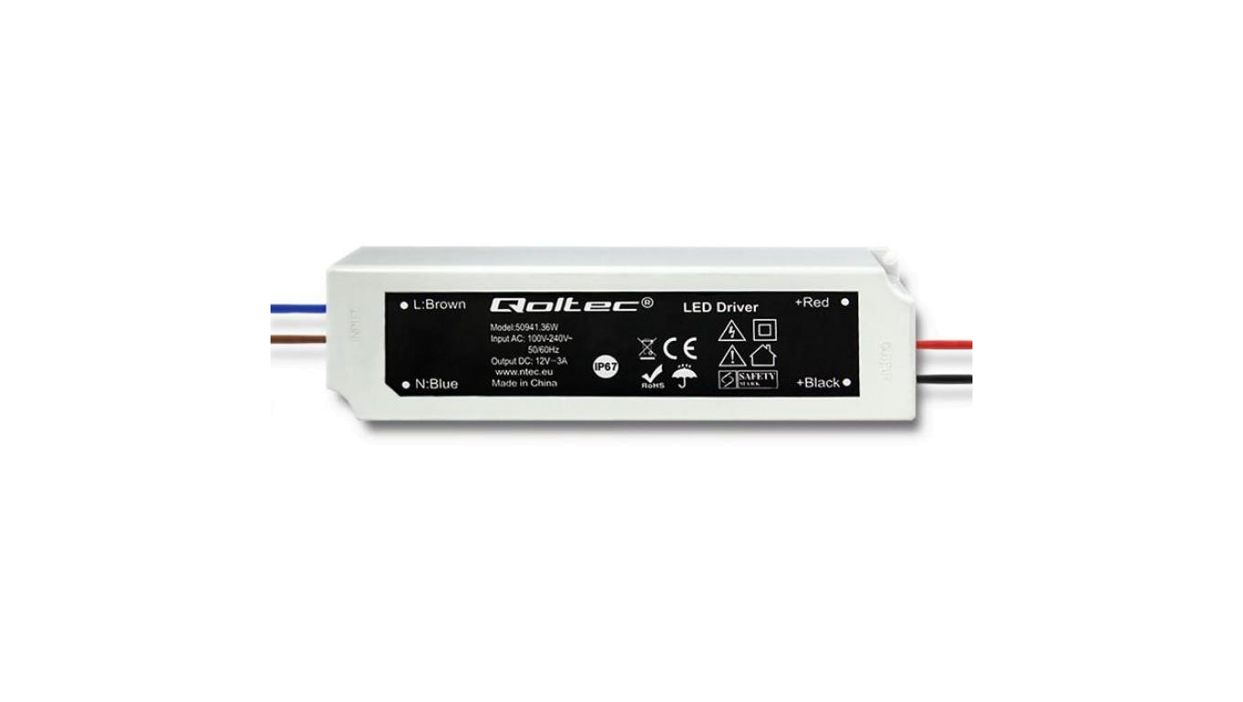 Qoltec Zasilacz impulsowy LED IP67 36W 12V 3A Wodoodporny Biały