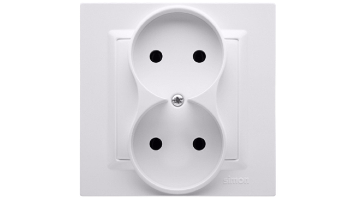 Simon 10 Gniazdo podwójne b/u MONOBLOCK 16A, 250V białe CG2/11
