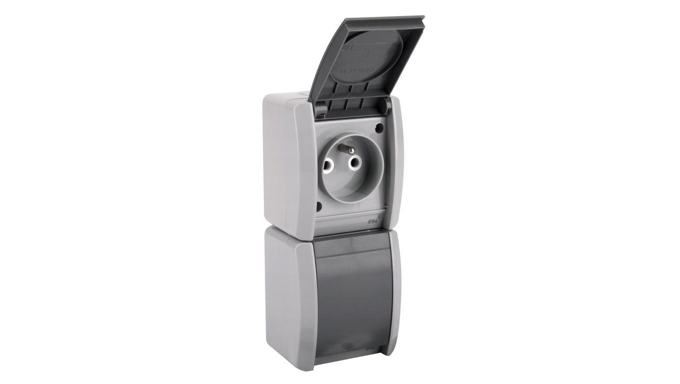 GNIAZDO ELEKTRYCZNE NATYNKOWE PODWÓJNE PIONOWE GNIAZDO PRĄDOWE IP54 NORA (4/M/21552270203)