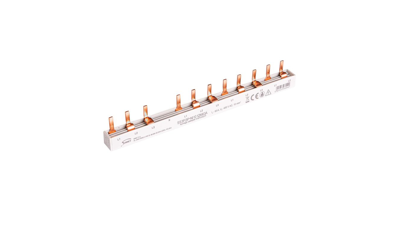 Szyna prądowa łączeniowa - sztyftowa 3-fazowa 63A 12 modułów 10 mm² pod zabezp. różnicowo-prądowe SS3F(3P+N) 10 12M63A 81996206