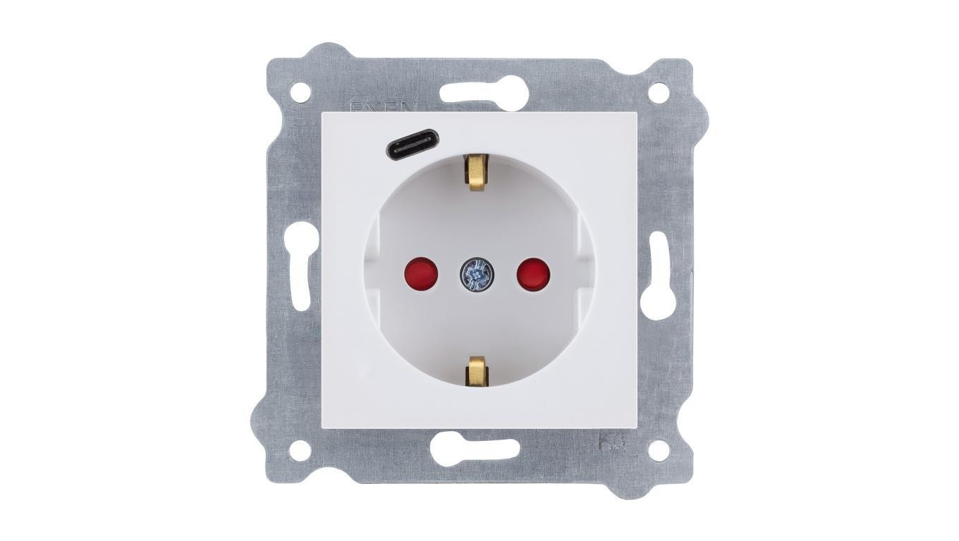 Gniazdo z uziemieniem Schuko 2P+E + USB Typ C Biały 274/01 EXEN