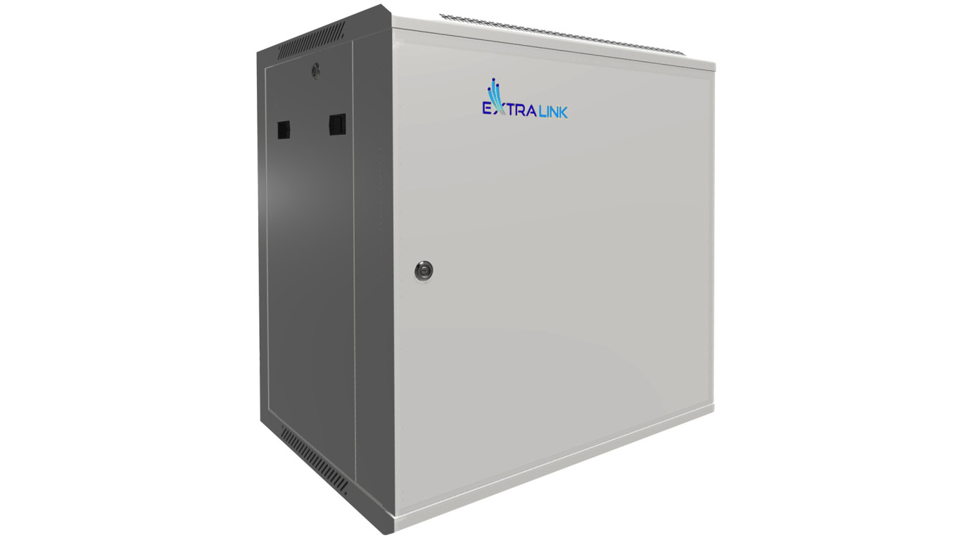 Szafa rack montowana na ścianie, drzwi blaszane pełne Extralink 12U 600x450 ASP Szara