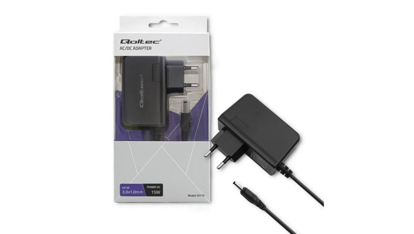 Qoltec Zasilacz wtyczkowy 15W 5V 3A 3.0*1.0