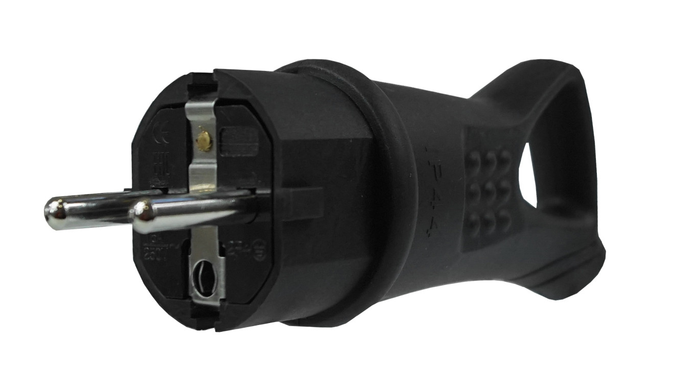 Wtyczka gumowa 16A 230V IP44 z uchwytem czarna