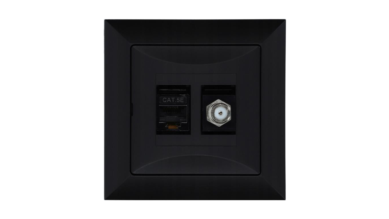 Gniazdo podtynkowe typu F + gn. RJ-45 Pola czarny, 33205
