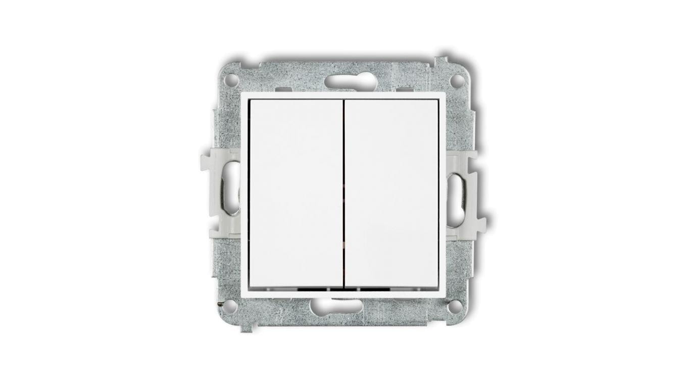 MINI Mechanizm łącznika zwiernego, świecznikowego (dwa klawisze bez piktogramów, wspólne zasilanie) biały mat 25MWP-44.1