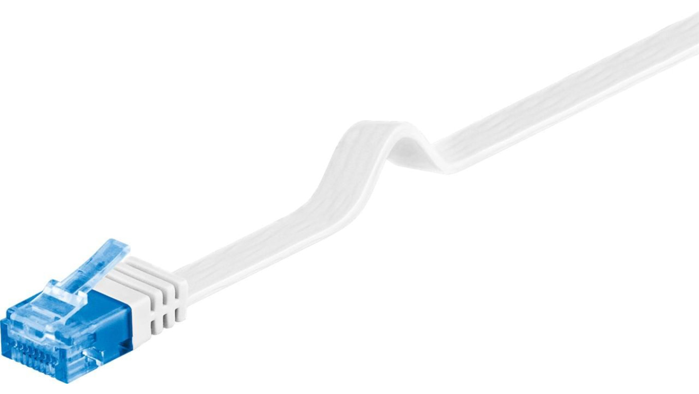 CAT 6A Płaska Kabel połączeniowy,U/UTP, Biały - Długość kabla 0.5 m