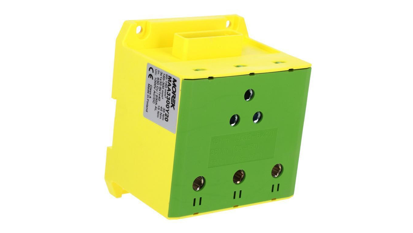 Złączka OTL300-3B żółto-zielony 3xAl/Cu95-300mm2 6x1x40 1000V/1500V Zacisk uniwersalny z wejściem na szynę elastyczną MAA3300Y20