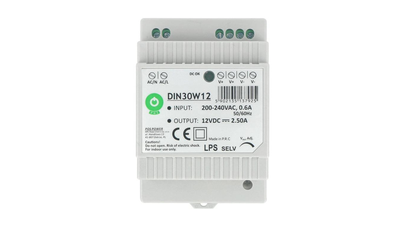 DIN30W12 Zasilacz na szynę DIN 30W 12V 2.5A