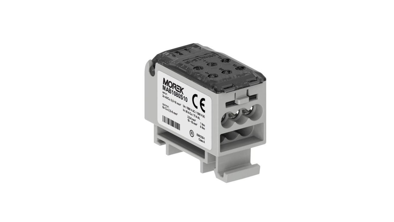 Blok dystrybucyjny - rozdzielczy OJL80A szary AL/CU we: 2x 2.5-16mm² wy: 6x 2.5-6mm², 1000VAC/1500VDC MAB1080S10