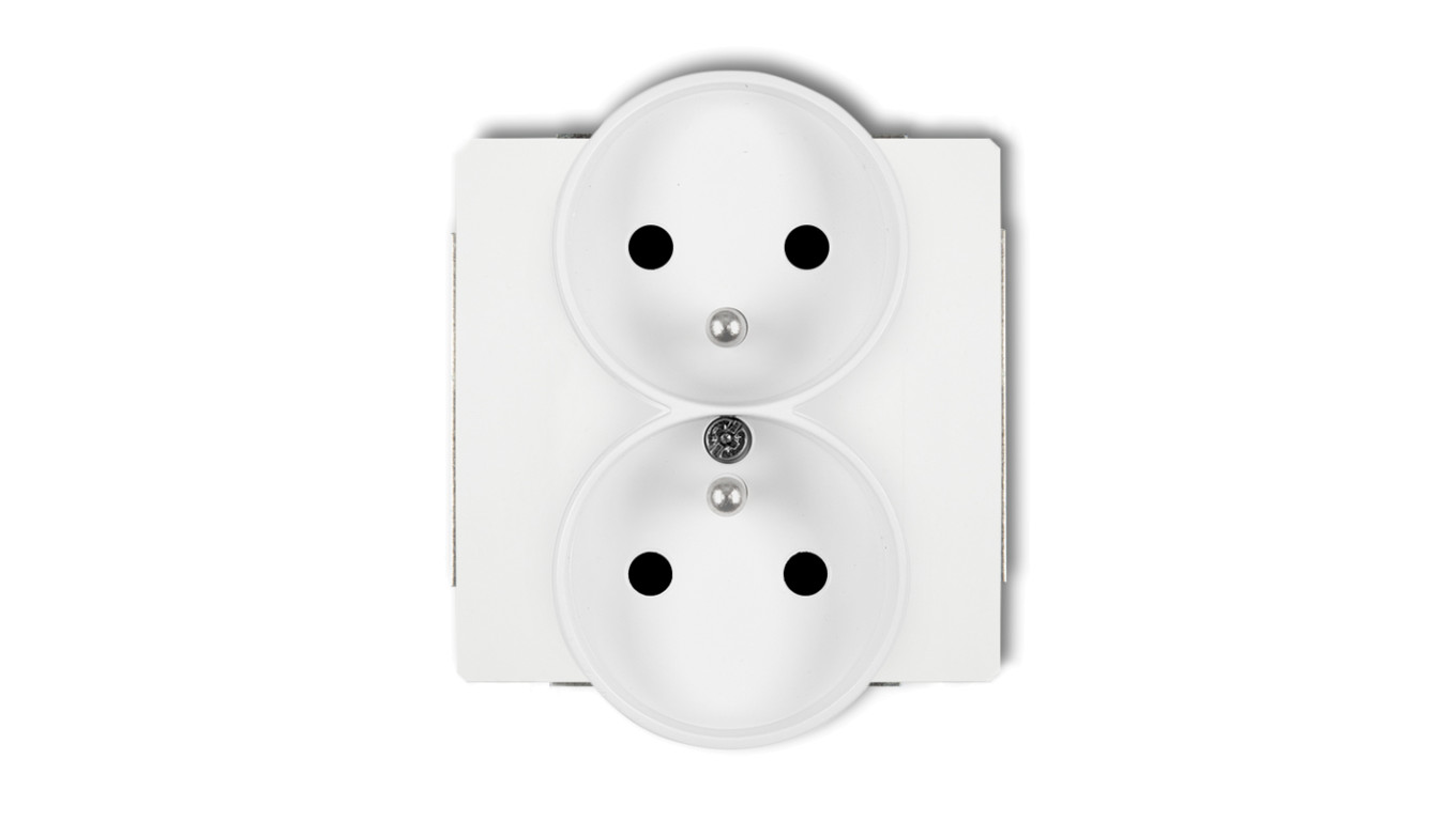 DECO Mechanizm gniazda podwójnego do ramki z uziemieniem 2x(2P+Z) (przesłony torów prądowych), biały mat 25DGPR-2zp