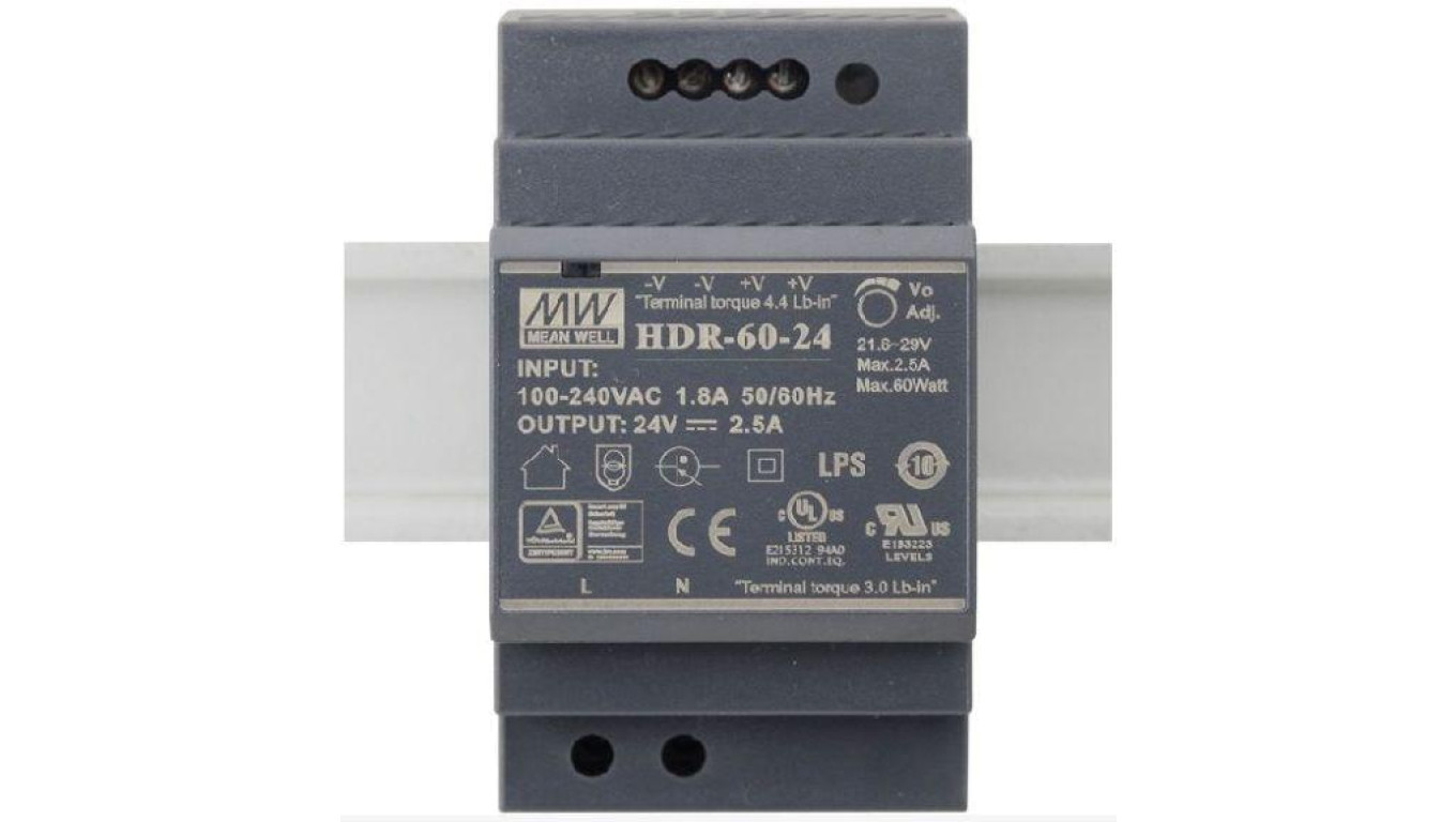 Zasilacz na szynę DIN 24V 2,5A 60W uniwersalny HDR MEAN WELL