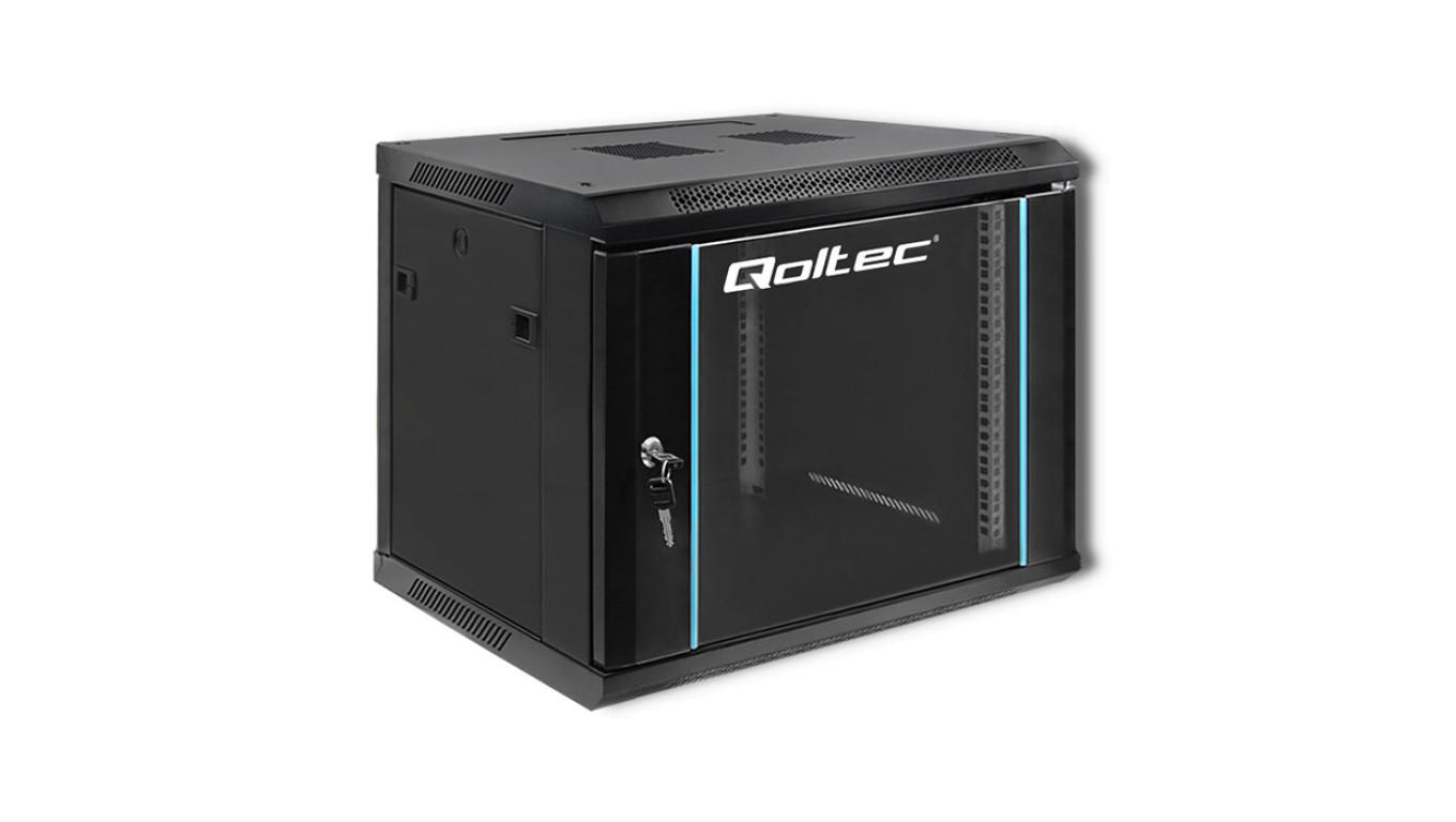 Qoltec Szafa RACK 19 9U 600 x 500 x 450 Hartowane drzwi Wisząca Stalowa obudowa Zamek Czarna