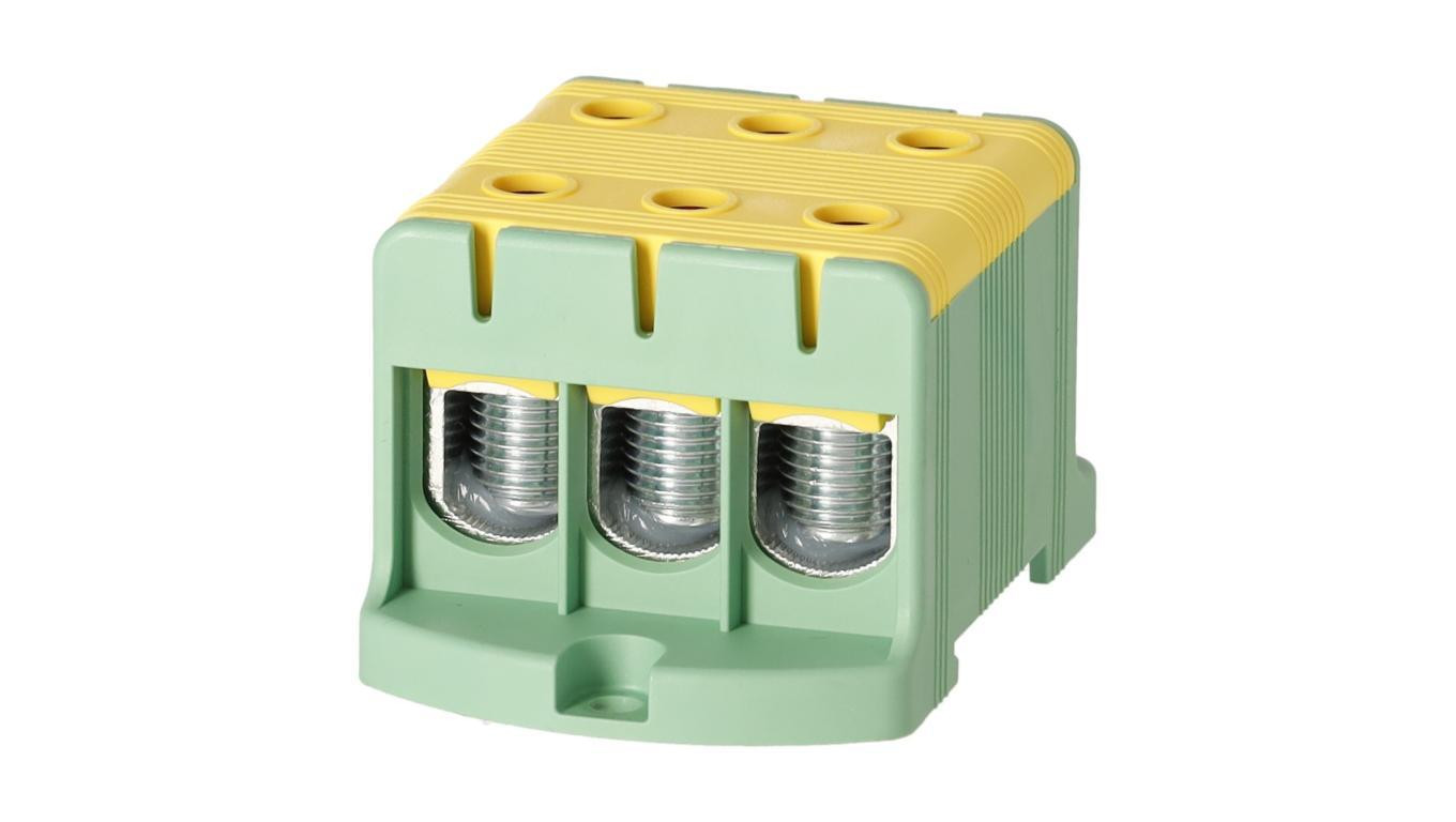 Blok rozdzielczy odgałęźny 3-polowy Al/Cu 16-95mm2 (max. 95mm2) na szynę TH35 żółto-zielony FJ-E95/3/D HEDO