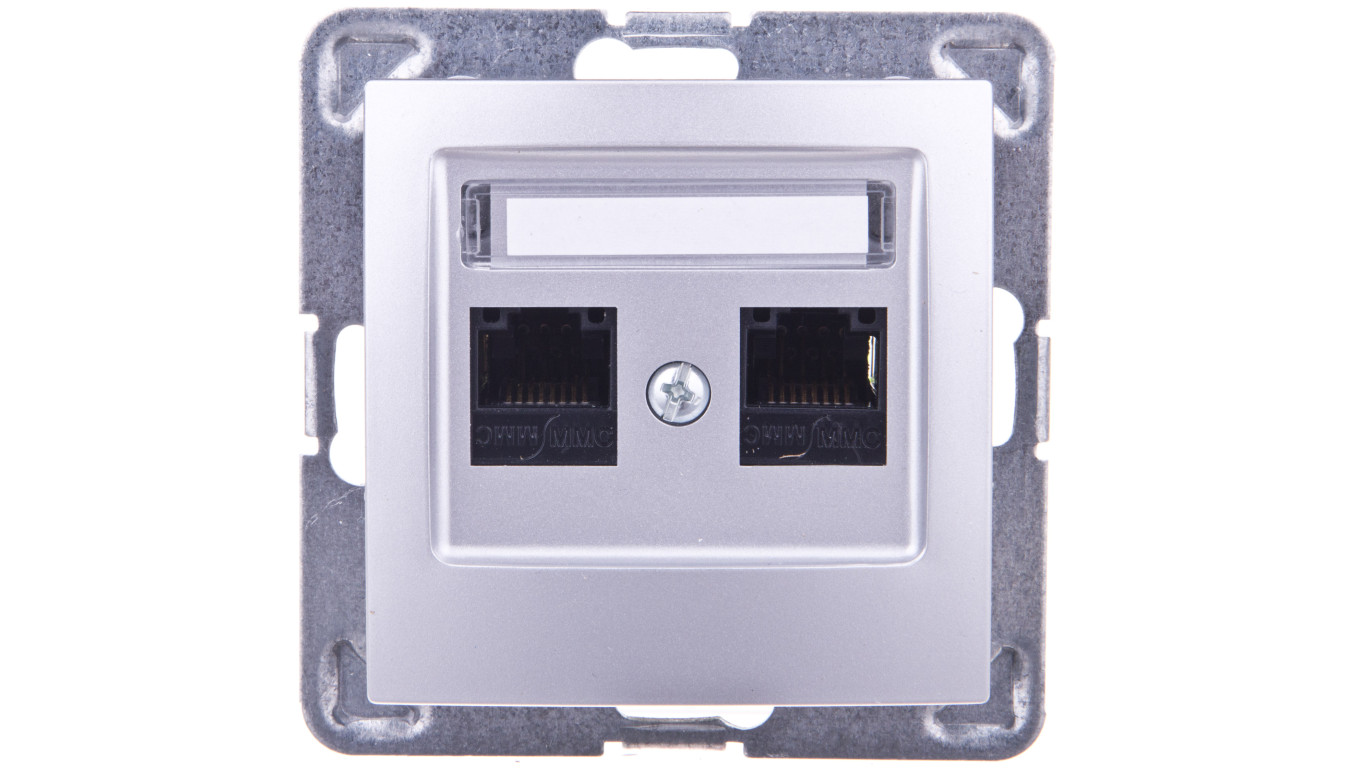 IMPRESJA Gniazdo komputerowe podwójne RJ45 kat.5e MMC srebrne GPK-2Y/K/m/18