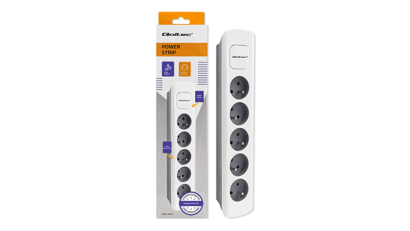 Qoltec Listwa zasilająca 5 gniazd 1.8m Biało-szara Quick switch