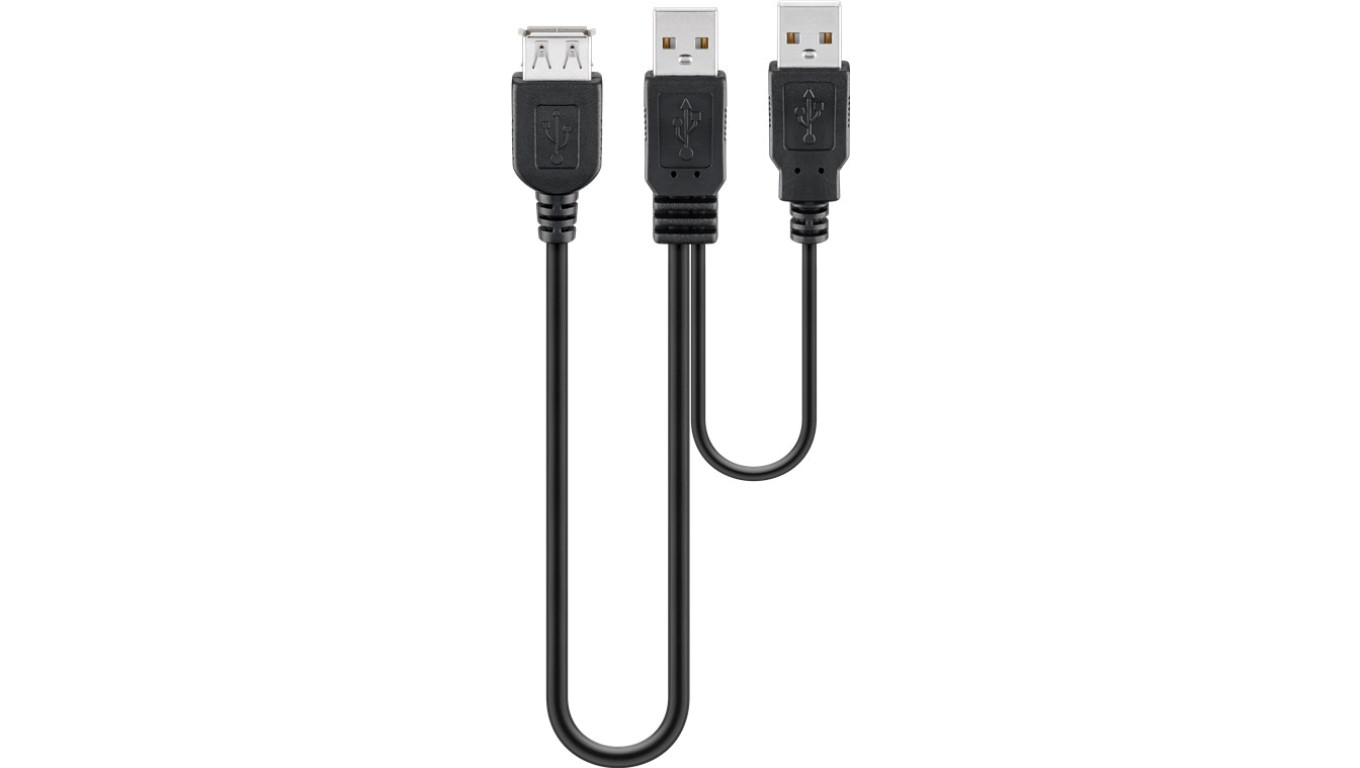 Kabel zasilający USB 2.0 Hi-Speed Dual-Power, Czarny - Długość kabla 0.3 m