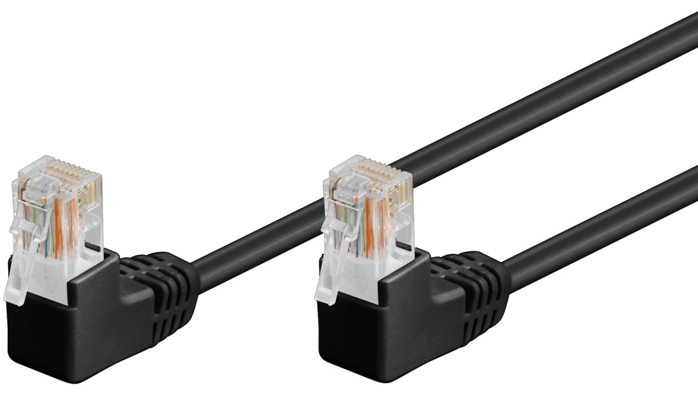 CAT 5eKabel łączący 1x 90 pod kątem,U/UTP, Czarny - Długość kabla 10 m