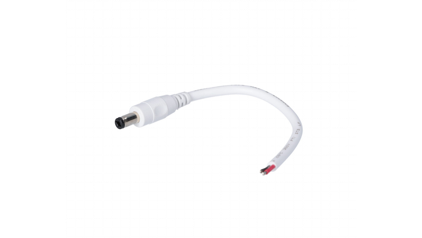 Wtyk DC 5.5x2.1 przewód biały 15cm 18awg