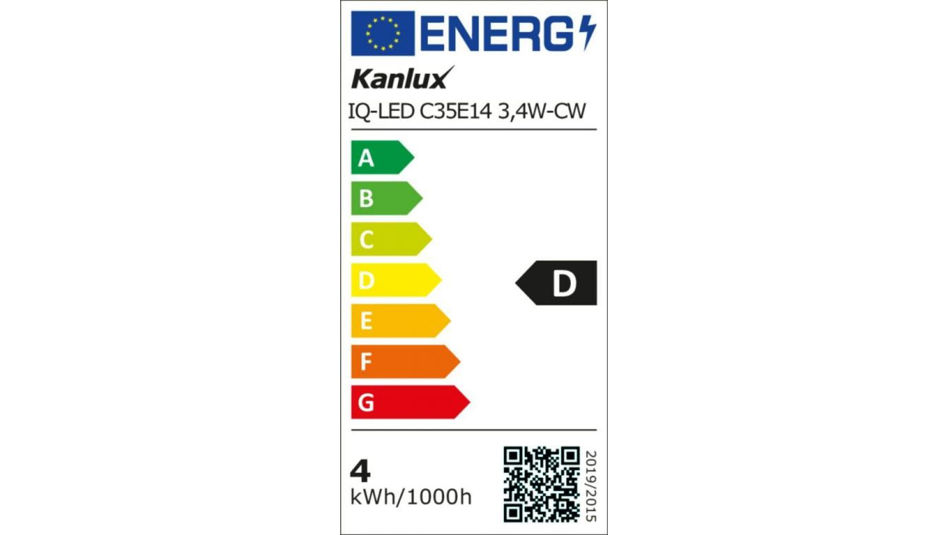 Żarówka LED E14 IQ-LED C35E14 3,4W-CW 470lm 6500K barwa zimna Ra90 3 lata Gwarancji świeczka 36684