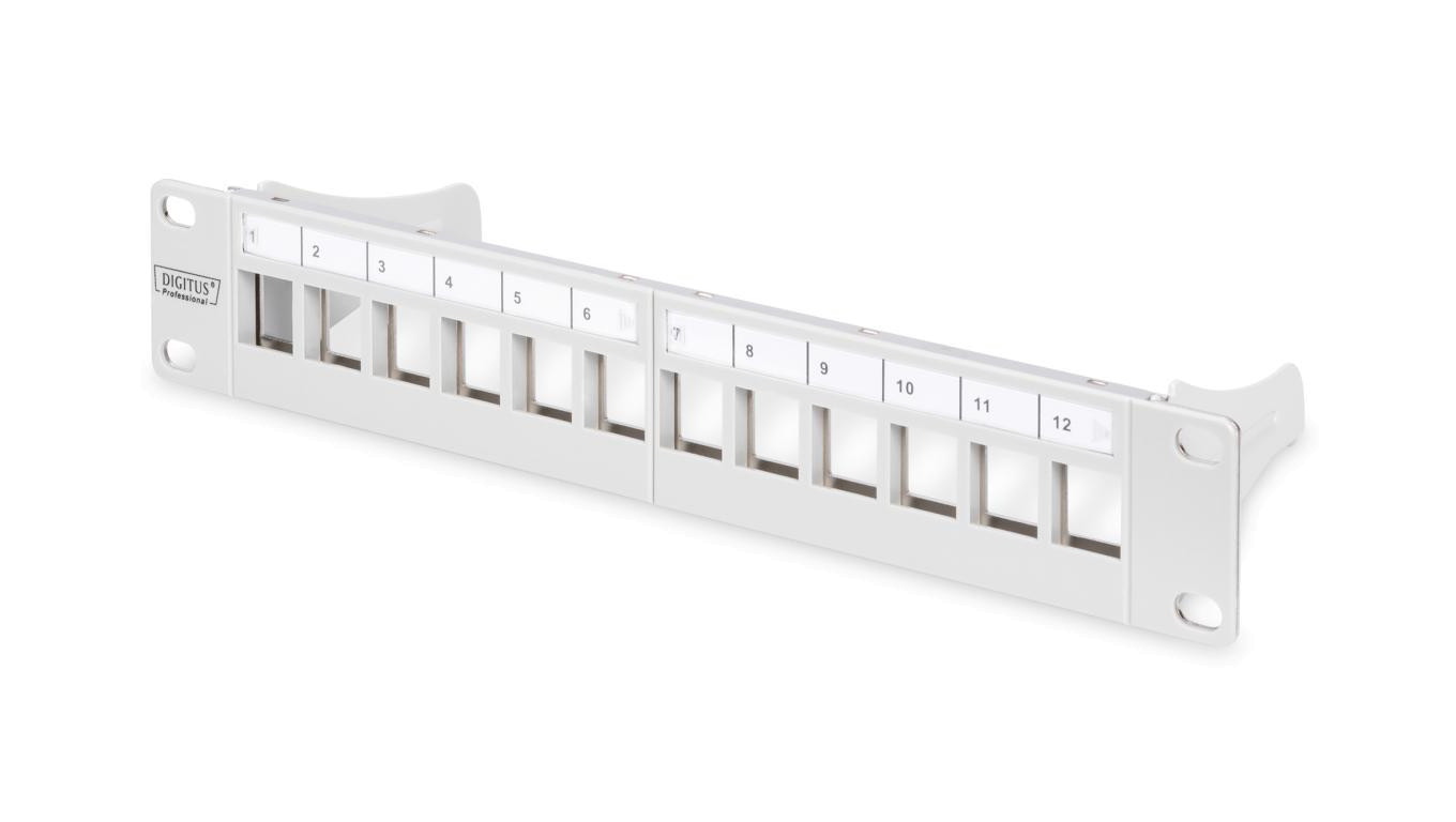 Panel krosowy modularny 10 12x keystone, ekranowany, 1U, szary, prowadnica kabli, pola opisowe DN-91419